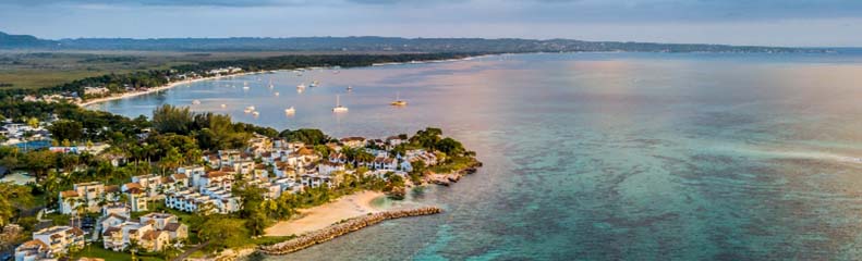 aerial view of Negril beach at sundown